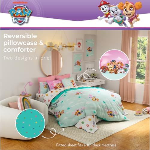 Paw Patrol Girl Skye Kids Bedding Super Soft & Cozy Reverisble Microfiber Comforter and Sheet Set with Sham, 7 Piece Full Size, (Officially Licensed Product) By Franco - Image 5