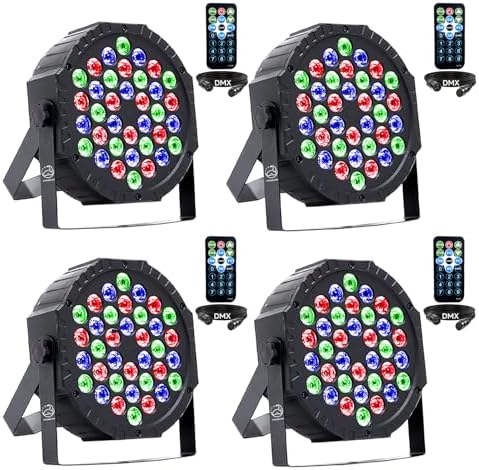 Strobe 36 DJ LED Par Light,RGB Party Lights with Sound Activated Remote DMX Control DJ Dance Uplighting for Christmas Halloween Wedding Party Disco Club Stage Bar Lighting (4 Packs) by VYmaksran