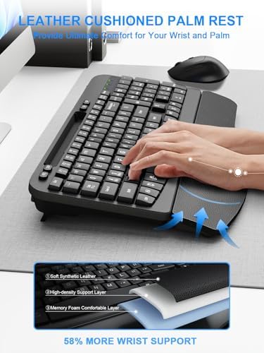 Hayyiesh Ergonomic Wave Keys Wireless Keyboard and Mouse Combo, Full Size with Memory Foam Wrist Rest & Phone Holder, 2.4G Cordless Set with USB-C Adapter for Windows Mac Desktop Laptop (Black) - Image 3