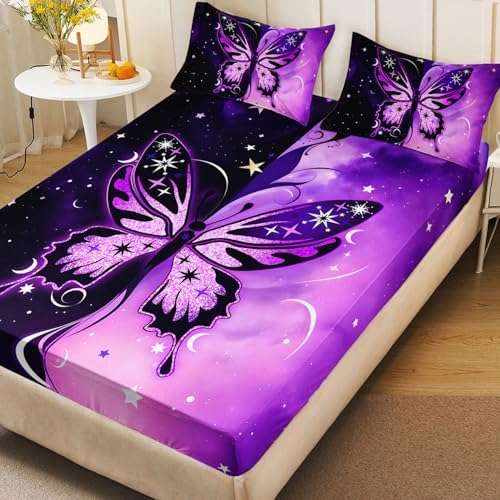 HOSIMA Girls Butterfly Queen Bedding Sets,1 Fitted Sheet+2 Pillowcases. - Image 4