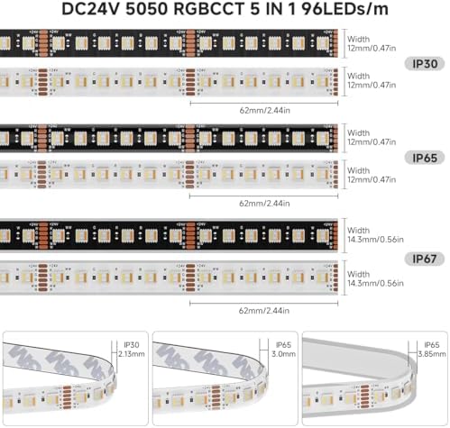BTF-LIGHTING RGBCCT LED Strip UL Listed 16.4ft 96LED/m 300LED DC24V IP67 - Image 5