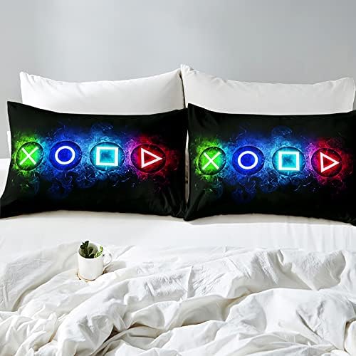 Gamer Comforter Sets for Boys, Video Gaming Comforter Set Full Size, Cool Black Gamer Gamepad Bedding Sets for Boys Kids Playroom Decor, 1 Comforter and 2 Pillowcases - Image 2