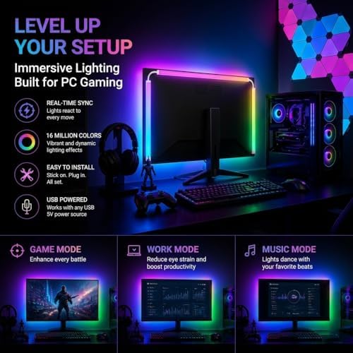 27 Inch Monitor Backlight - Immersive LED Strip with Screen Mirror Sync - PC and Mac Software Control - Gaming Setup Desktop Lights - 16M Colors Chasing Effects (27 inch) - Image 6