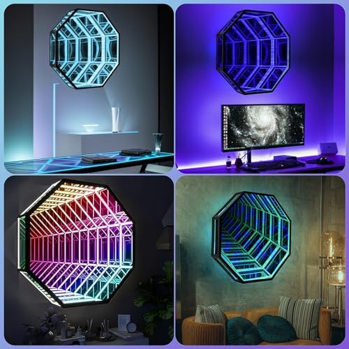 3D Infinity Mirror Light, 19.7in/50cm Octagon RGB Tunnel Light, 358 LEDs - Image 6