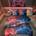 Feelyou Race Car Bedding Set 7 Piece Boys Girls Red and Blue Speed Sports Car King Comforter Set with Sheets for Kids Extreme Sports Bed in a Bag Lightning Theme Bed Set Room Decor by Feelyou