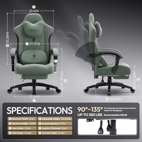 Dowinx Gaming Chair with Heated Massage Lumbar Support,Big and Tall Fabric Gaming Chairs for Adults with Footrest, Ergonomic Computer Game Chair with Poket Spring Cushions, 350lbs, Green - Image 3