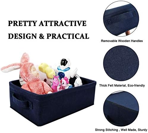 Small Storage Baskets Shelf Storage Baskets Navy Blue Fabric Storage Bin Narrow Storage Basket for Towels Dog Cat Toys Clothes Hats Belts Dippers Baby Toys Storage Basket Little - Image 2