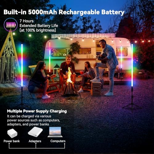 2 Pack 3ft RGB Tube Light Portable 5000mAh Battery Powered LED Light Stick with Stand, Music Sync, Ambient Lighting for Video Studio Photography DJ Bar Stage Club Party Wedding Gaming Rooms - Image 4