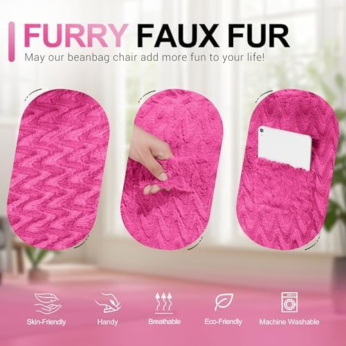 6FT Bean Bag Chair,Giant Bean Bag Chairs for Adults,Big Bean Bags with Memory Foam Filled, Large Beanbag Chairs with Chevron Plush Cover-Pink - Image 6