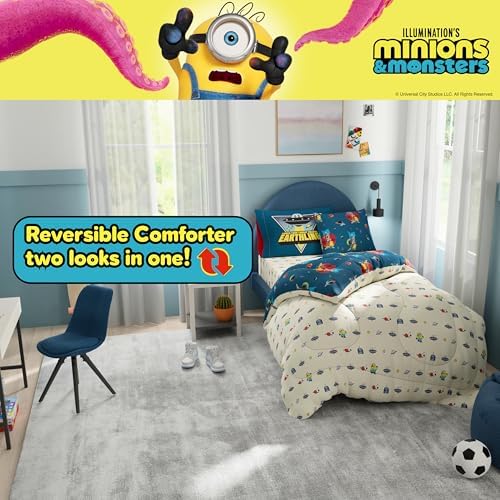 Minions and Monsters Movie Kids Bedding Set, Twin Size 5 Piece Comforter and Sheet Set with Sham, (Officially Licensed Product) by Franco - Image 5