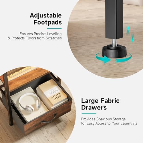 Lazzanto Nightstand with Rear Charging Station, LED Light, 4 Drawers, Brown - Image 6