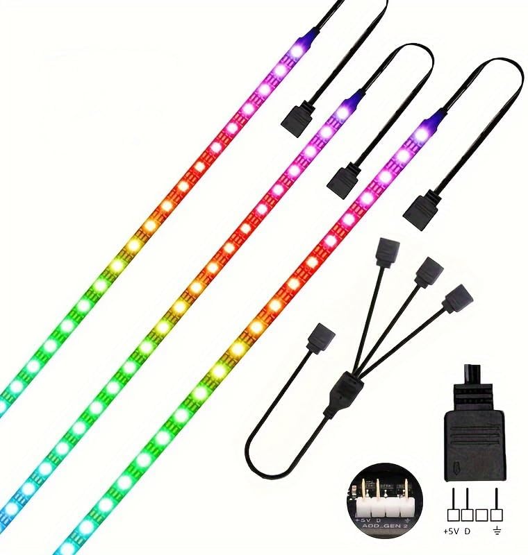 RGB Strip Light for PC Case, 3x19.7in 90LEDs Addressable LED Strip for Motherboard 5V 3-Pin Header Gaming Case DIY Lighting by niccryle