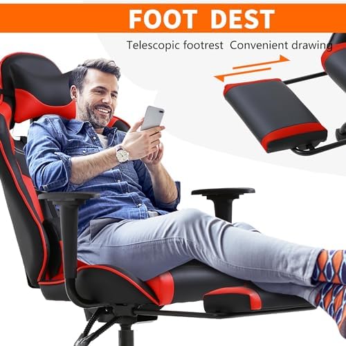 Gaming Chair, High Back PU Leather Gaming Chairs Computer Chair with Headrest & Lumbar Support, Height Adjustable Wide Seat Gaming Chairs for Adults, Game Chair with Footrest & Armrest - Image 5