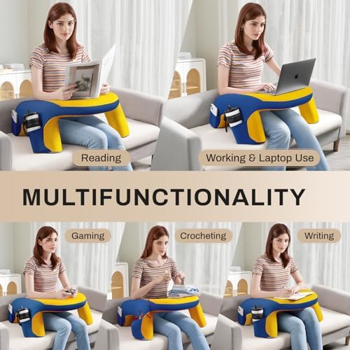 Reading Pillow, Gaming Pillow for Lap, Bed Desk for Laptop and Writing, Memory Foam Lap Desk for Reading, Working, Playing Steam Deck Switch or Sitting in Bed, Floor Sofa- Yellow - Image 6