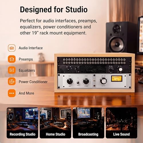 AceOrbit 4U Wooden Studio Rack for Pro Audio Gear 4u Audio Rack Case in Oak Finish Compact Efficient Desktop Storage Protect Equipment Studio Control Home Room Use (Wood) - Image 2