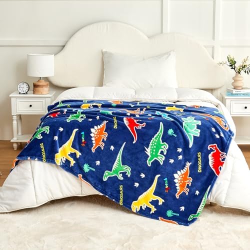 SOCHOW Glow in The Dark Dinosaur Blanket, Blue 50 x 60 Inches - Image 5