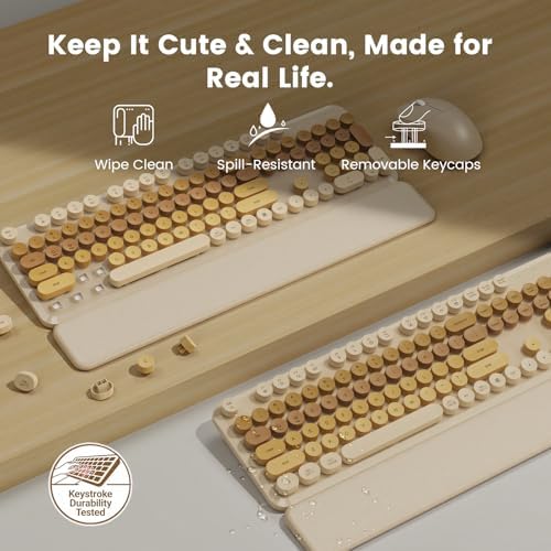 Wireless Keyboard and Mouse Combo, Magnetic Soft-Touch Wrist Rest, Beige - Image 4
