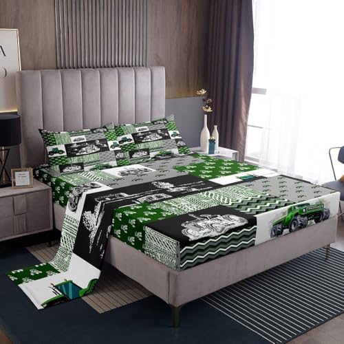 Erosebridal Green Tractor Bed Sheets Queen Size Farm Vehicle Truck Bedding Set Cartoon Equipment Construction Harvester Sheet Set for Kids Boys Car Bedroom Decor with 2 Pillowcases, Grey by Erosebridal