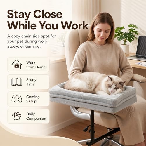 BALAPET Pet Office Chair Bed, Adjustable Height Chair-Side Pet Bed with Wheels, Movable Desk Side Dog Bed for Work from Home, Cozy Rolling Pet Bed for Small Dogs and Cats - Image 2