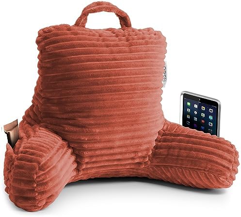 Nestl Reading Pillow for Kids & Teens with Shredded Memory Foam, Luxe Cut Plush Backrest Pillows for Reading and Gaming, For use on Couch, Bed, Floor, Adjustable Support with Washable Cover Misty Rose by Nestl