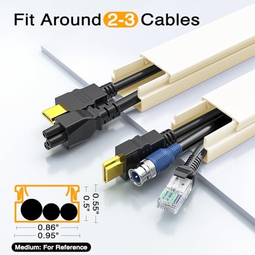 Cord Cover Wall, 157in Delamu Cord Hider Wall Mounted TV, Wire Covers for Cords Cable Management, Cable Raceway Cable Hider Concealer, Cable Cover Wire Hider to Hide Cords, 10XL15.7W0.95H0.55in Beige - Image 4