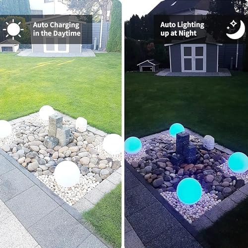 infray 12-Inch LED Ball Light, Solar Rechargeable Globe Light Color Changing Solar Globe Lamp IP67 Waterproof Outdoor Garden RGB Orb Light for Patio Pool Yard Bar Party Decorative Lighting - Image 4