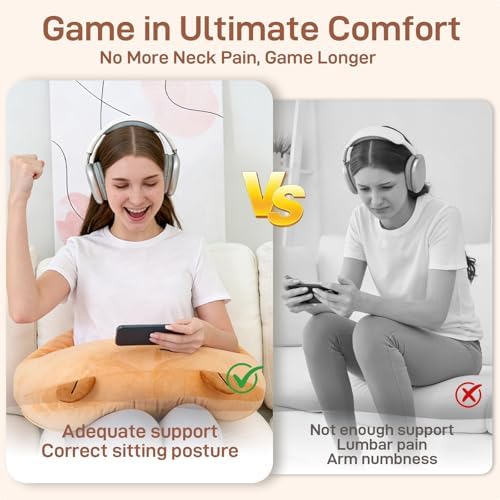 Cute Brown Gaming Pillow for Lap - Plush Reading & Crocheting Pillow for Sitting in Bed, Soft Arm Support Cushion for Tablet/iPad Accessories, Kawaii Room Decor Gift Gamers & Capybara Lovers - Image 5