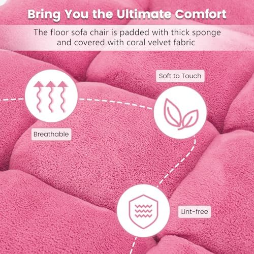 Moccha 14-Position Floor Chair, Folding Sofa Chair with Back Support, Memory Foam Floor Gaming Chairs for Adults, Adjustable Padded Couch Recliner Sleeper Bed for Reading, Meditating, Pink - Image 6