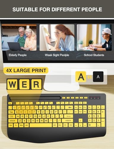 Wireless Keyboard and Mouse Combo - Large Print Ergonomic Keyboard with Wrist Rest, Phone Holder, Sleep Mode, Silent 2.4GHz Keyboard Mouse Set for Computer, Laptop, PC, Mac, Windows - Trueque - Image 2