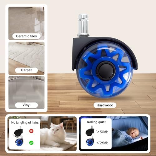 Frassie Nylon Gaming Chair Base Replacement Set with Bottom Plate Mechanism Gas Cylinder, 5 Dual Rubber Wheels (Blue) - Image 4