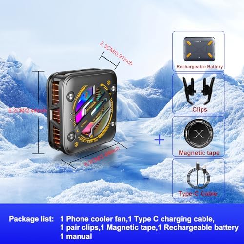 Magnetic Phone Cooler with Battery,Rechargeable Wireless Cooling Fan for iPhone/iPad,Phone Cooling Case Radiator Heatsink with RGB LED for iPhone MagSafe Series/Samsung/Android - Image 6