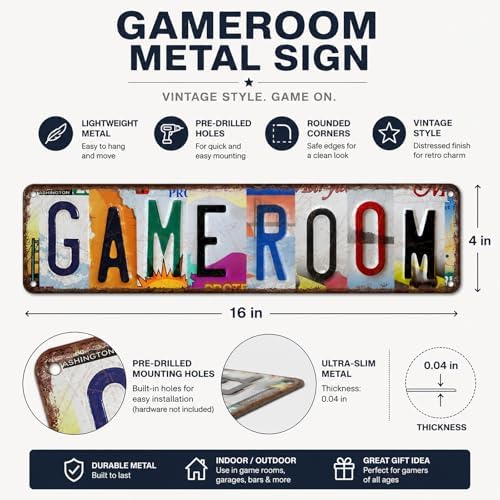 Game Room Vintage Metal Tin Sign, License Plate Style Wall Decor, Colorful Retro Design 4×16 Inch (26001) - Image 3