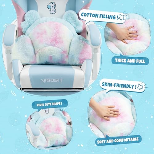 Vigosit Cute Cat Ears Gaming Chair - Pink Blue Unicorn Design, Ergonomic PU Leather Office Chairs Cute with Lumbar Support, 360° Swivel Recliner - Image 4
