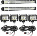 LED Light Bar Kit for Truck, (2) 20 Inch Slim Light Bars, (4) 4 Inch LED Pods, (2) 24V Wiring Harness, Waterproof Off Road Work Lights Fog Lights for ATV UTV Tractor 24V USE ONLY by SanYoung-AutomotiveLights
