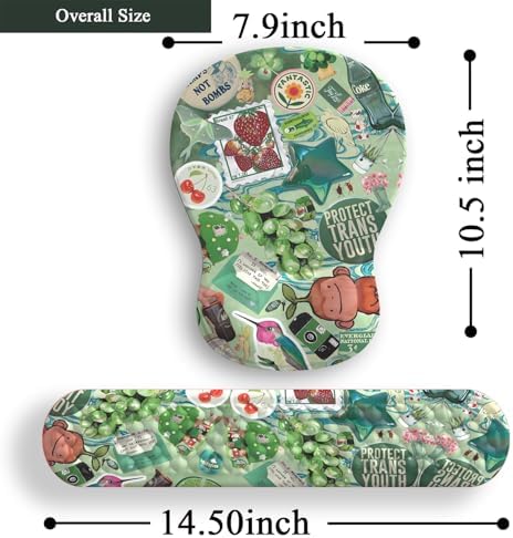 Mint Green Keyboard Wrist Rest Support Mouse Pad&Keyboard Set, Cute Green Ergonomic Mousepad Non-Slip Base Desk/Office Pain Relief&Easy Typing Pad with Neoprene Cloth&Raised Curved Memory Foam - Image 5
