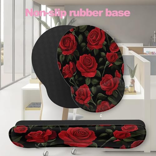 Vintage Red Rose Ergonomic Wrist Support Keyboard Mouse Wrist Rest Set, Computer Office Comfortable Wrist Rest for Mouse Easy Typing - Image 7