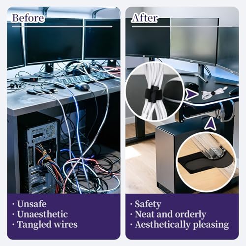 80 Pack Cable Management Kit, Adjustable Hook and Loop Cable Ties, Heavy Duty Detachable Cable Straps and Self Adhesive Hooks, Reusable Cord Holder, Cable Hider for Desk/TV/Home Office, Black - Image 2