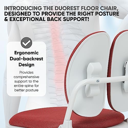 Ergonomic Dual-Backrests Floor Chair with Back Support (Red) | Reduce pressure on your back by up to 50% - Image 2