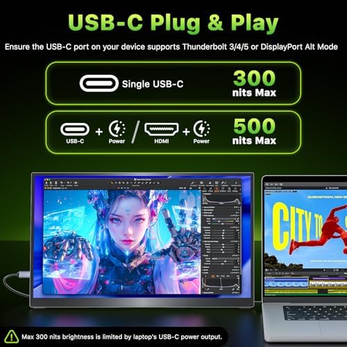 Upperizon Portable Monitor 18.5 inch 2K QHD 120% sRGB 120Hz IPS HDR HDMI USB-C Travel Monitor for Laptop MacBook PC Surface PS5 Xbox, Large External Display with Kickstand & Speakers, VESA Compatible - Image 2