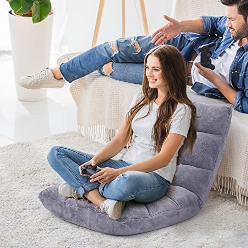 Moccha 14-Position Floor Chair, Folding Sofa Chair with Back Support, Memory Foam Floor Gaming Chairs for Adults, Adjustable Padded Couch Recliner Sleeper Bed for Reading, Meditating, Gray - Image 2
