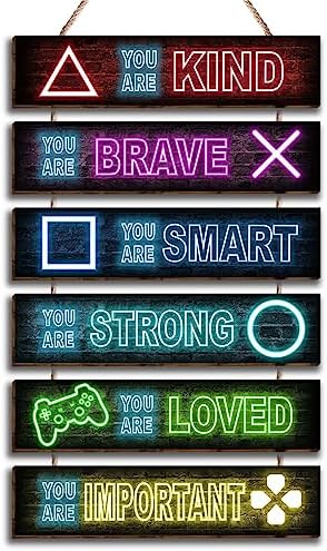 6 Pieces Neon Gaming Decor Boys Room Decor Inspirational Neon Gaming Positive Quotes Wall Art Decor Hanging Plaque Sign for Teens Kids Bedroom Princess Toddler Room-10 by Vagafilla