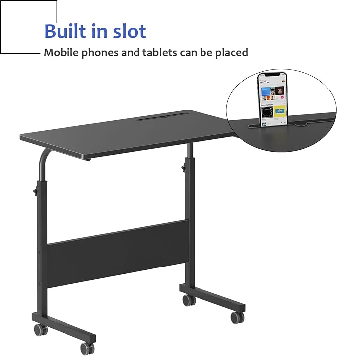 DlandHome 31.5 Inches Rolling Desk with Wheels Adjustable Height, Black - Image 4