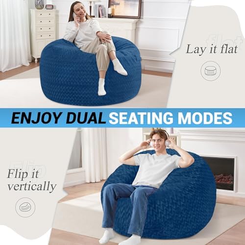 3FT Bean Bag Chair,Giant Bean Bag Chairs for Adults,Big Bean Bags with Memory Foam Filled, Large Beanbag Chairs with Chevron Plush Cover-Blue - Image 3