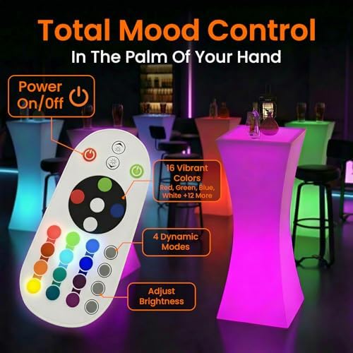 CECER 18" LED Cocktail Table with 16 RGB Multi-Colored Lights for Bar/Party - Image 3