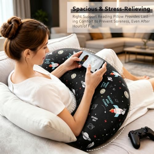 Ergonomic U-Shaped Gaming & Lap Pillow for Crocheting - Cute Rockets & Planets Crochet Pillow with Elbow & Arm Support, Lap Desk Pillows for Reading, Playing or Crocheting, Suitable for Adults - Image 5