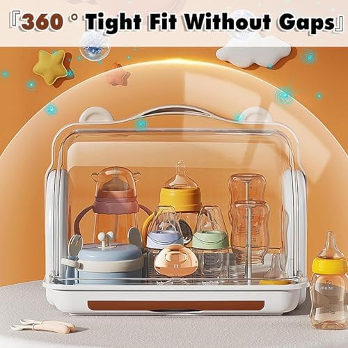 Baby Bottle Drying Rack Storage with Cover, 3 Brushes, Orange - Image 3