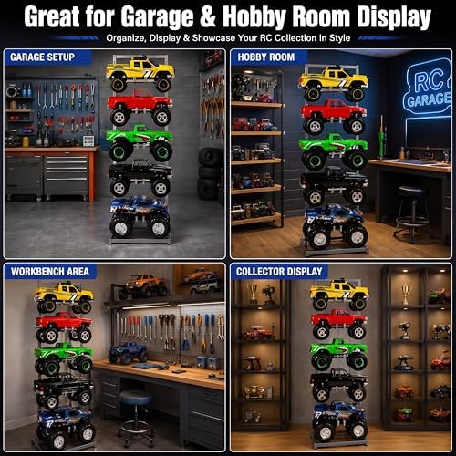 AceOrbit Rc Car Stand 5 Layer Adjustable Wall Mount Car Display Rack with Screws Crawler 15" x 13" x 60" Storage System for 1/10 1/12 1/18 1/24 1/32 Multiple Scale Cars/Trucks Stand Shelf(Silver) - Image 5