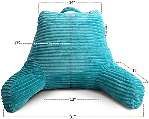 Nestl Teal Reading Pillow with Bed Desk for Laptop and Writing, Luxe Cut Plush Back Pillow for Sitting Up, Back and Arms Adjustable Support for Adult and Teens, Foldable Lap Desk for Bed 22x14” - Image 3