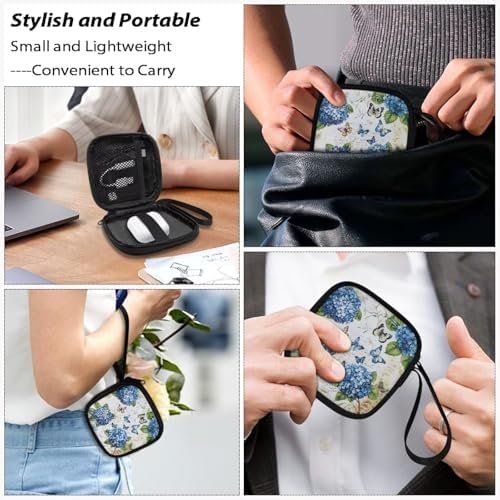 Wireless Headphone Case for Women, Flowers Portable Earphone Storage Bag Carrying Case, Earbud Holder with Handle Hydrangeas and Butterflies Print - Image 7