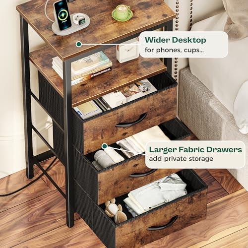 Huuger Night Stand with Charger Station and LED Lights, 3 Drawer Nightstand - Image 7